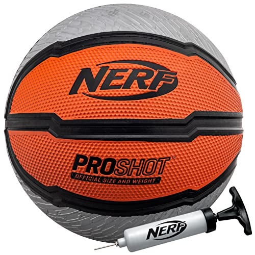 Nerf Indoor + Outdoor Basketball - Proshot Official Size 29.5" Basketball + Air Inflation Pump - Extra Grip for Gym + Driveway Hoops - Regulation B7 Ball - Black/Orange - Image 1