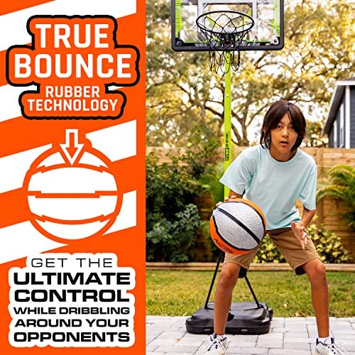 Nerf Indoor + Outdoor Basketball - Proshot Official Size 29.5" Basketball + Air Inflation Pump - Extra Grip for Gym + Driveway Hoops - Regulation B7 Ball - Black/Orange - Image 4