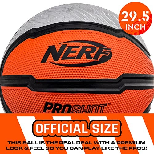 Nerf Indoor + Outdoor Basketball - Proshot Official Size 29.5" Basketball + Air Inflation Pump - Extra Grip for Gym + Driveway Hoops - Regulation B7 Ball - Black/Orange - Image 2
