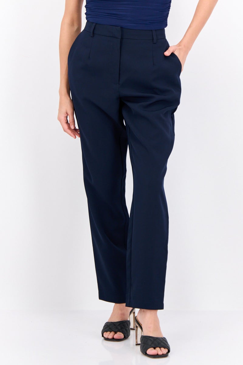 Fire & Glory Women Regular Fit Plain Straight Leg Pants, Navy - Image 1