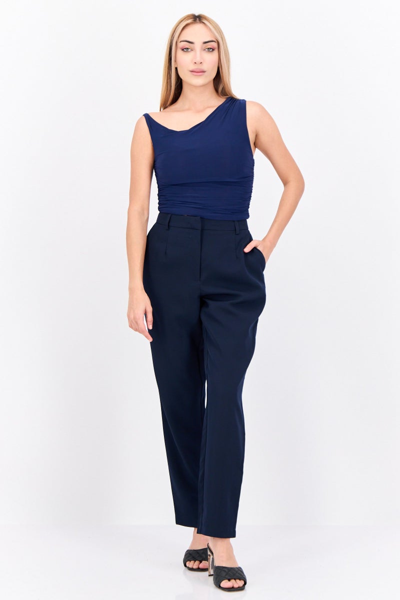 Fire & Glory Women Regular Fit Plain Straight Leg Pants, Navy - Image 4