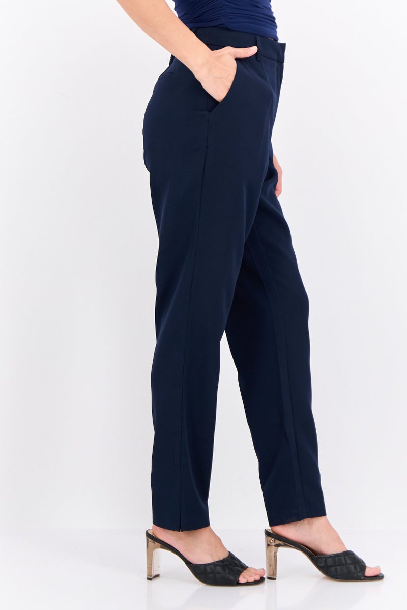 Fire & Glory Women Regular Fit Plain Straight Leg Pants, Navy - Image 4