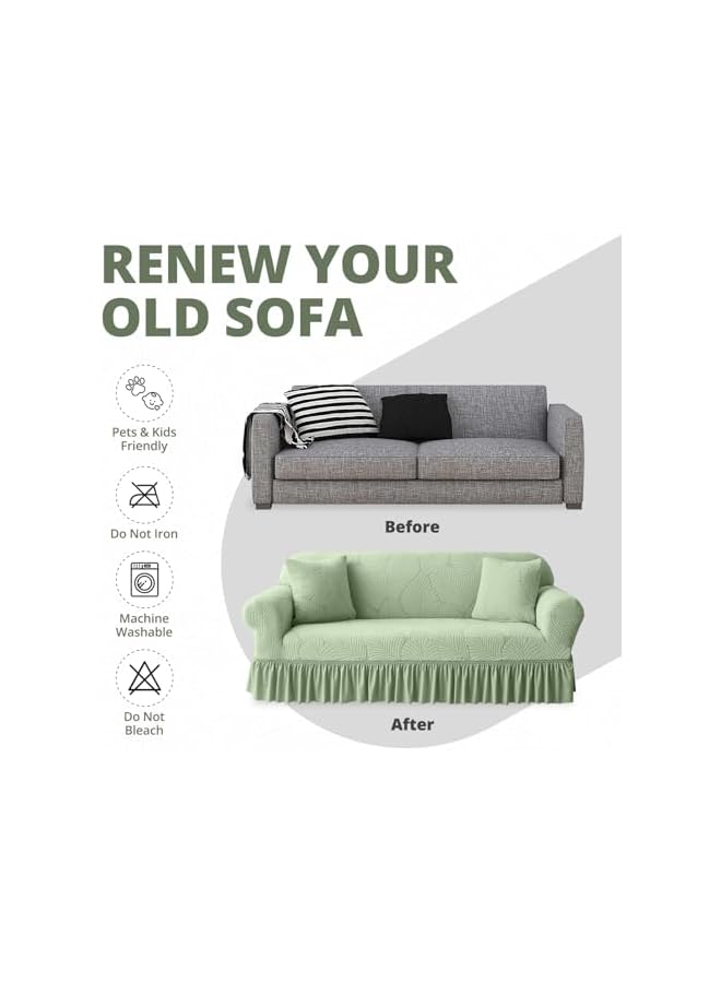 Green Tiger غطاء أريكة، غطاء أريكة عالي المرونة مع تنورة قماش مرن غطاء أريكة غير قابل للانزلاق، واقي أثاث قابل للغسل لكرسي 1/2/3/4 (كرسي 2، 57-72 بوصة، أخضر) - Image 2