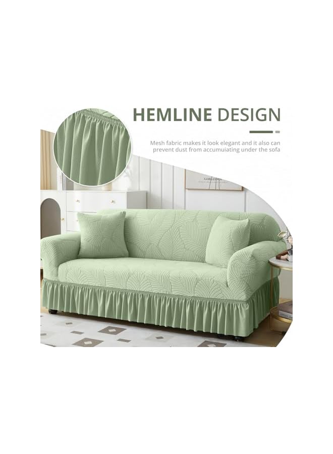 Green Tiger غطاء أريكة، غطاء أريكة عالي المرونة مع تنورة قماش مرن غطاء أريكة غير قابل للانزلاق، واقي أثاث قابل للغسل لكرسي 1/2/3/4 (كرسي 2، 57-72 بوصة، أخضر) - Image 5
