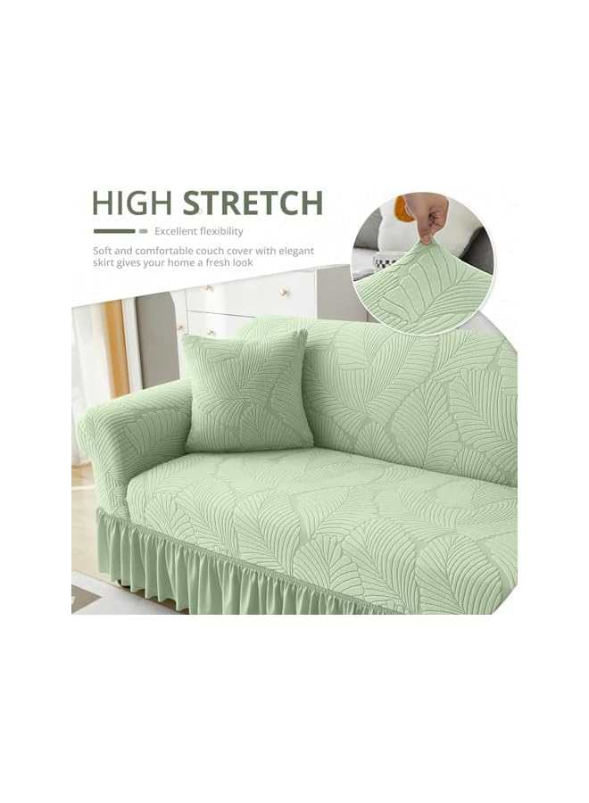 Green Tiger غطاء أريكة، غطاء أريكة عالي المرونة مع تنورة قماش مرن غطاء أريكة غير قابل للانزلاق، واقي أثاث قابل للغسل لكرسي 1/2/3/4 (كرسي 2، 57-72 بوصة، أخضر) - Image 3
