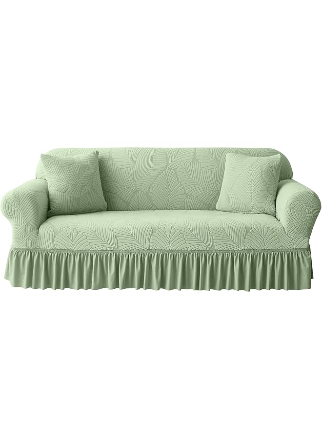 Green Tiger غطاء أريكة، غطاء أريكة عالي المرونة مع تنورة قماش مرن غطاء أريكة غير قابل للانزلاق، واقي أثاث قابل للغسل لكرسي 1/2/3/4 (كرسي 2، 57-72 بوصة، أخضر) - Image 1