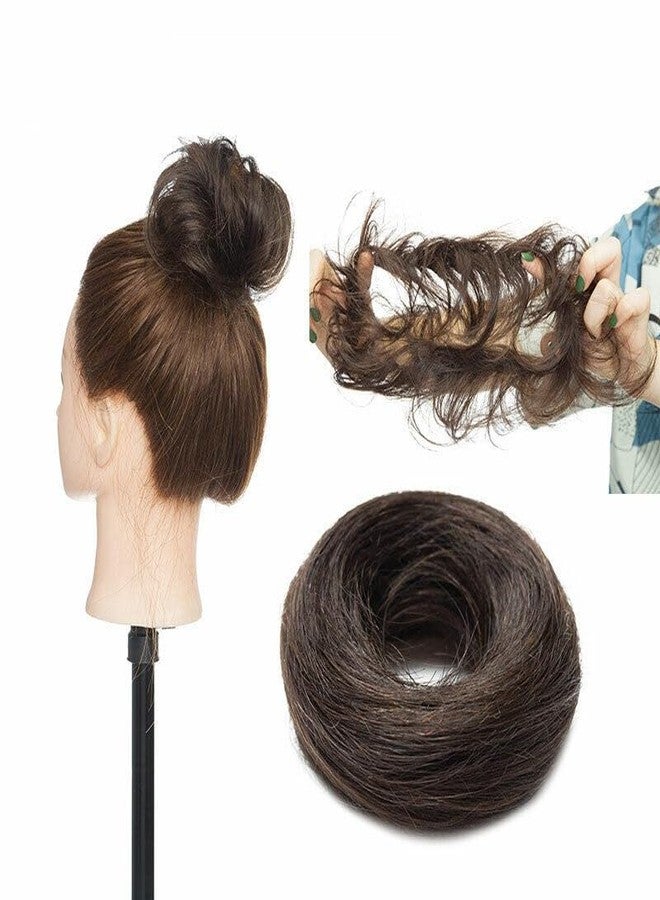 BLUSHIA 100% Human Hair Bun Extensions Messy Hair Bun Scrunchies Real Hair Rose Bun Hairpieces for Women Curly Messy (Brown) Hair Bun for Girls - Image 1