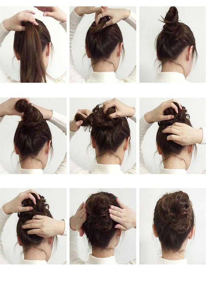 BLUSHIA 100% Human Hair Bun Extensions Messy Hair Bun Scrunchies Real Hair Rose Bun Hairpieces for Women Curly Messy (Brown) Hair Bun for Girls - Image 4