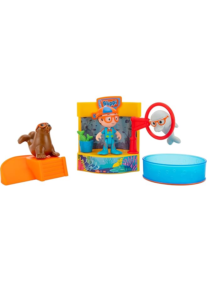 Blippi Aquarium Adventure Includes Exclusive 3 Inch Figure Stage With Jump Hoop Slide Dolphin Seal  - Image 1