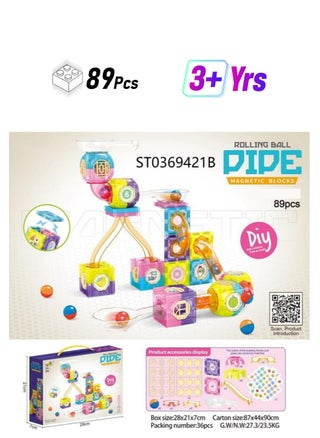 Magnetic Blocks Rolling Ball Playset  89-Piece Creative STEM Building Kit for Kids with Colorful Pipes, Balls, and Modular Cubes - pzsku/Z4BA06C4DFB222EDC6136Z/45/1749119037/57b5a67c-c2ab-4a51-937c-4cdb0ca24038