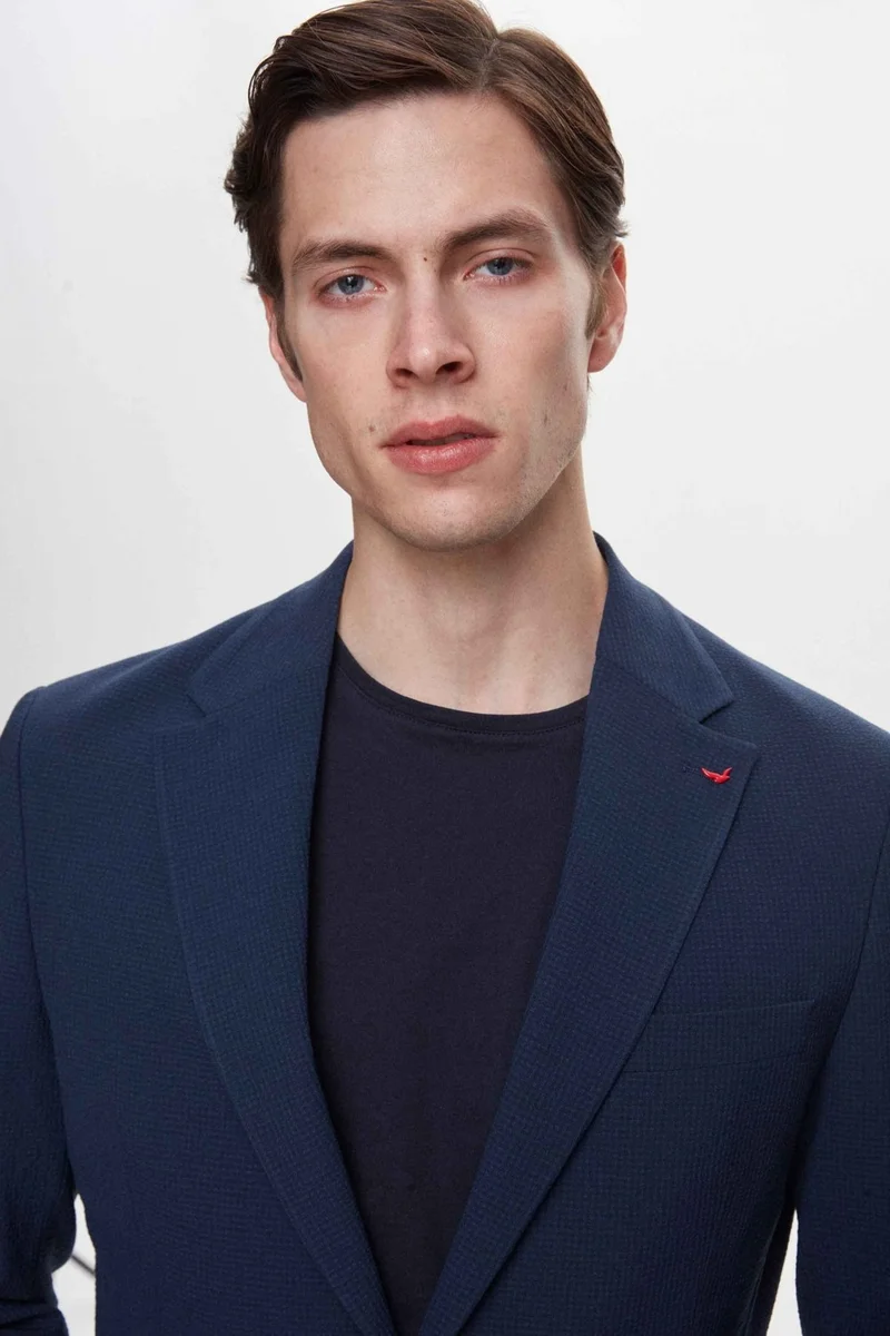 دي أس دامات Slim Fit Navy Blue Dobby Fabric Jacket 2HC04KV14436M