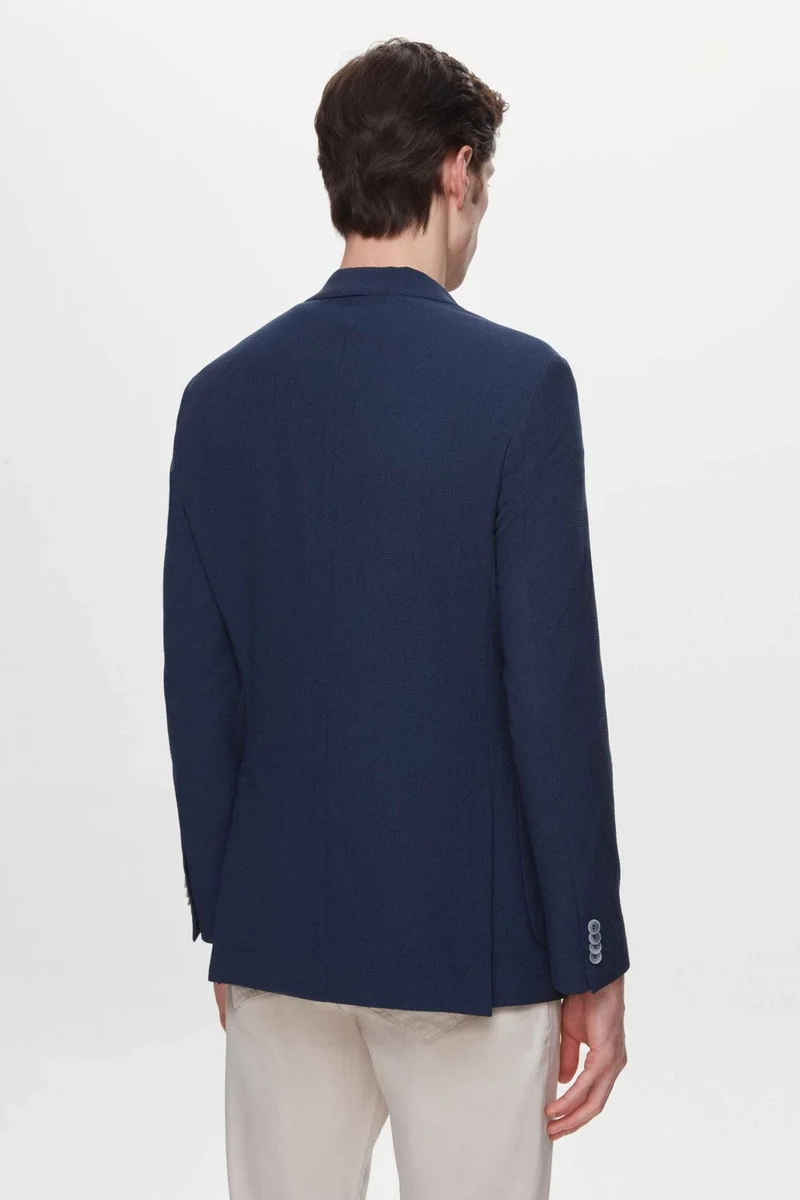 دي أس دامات Slim Fit Navy Blue Dobby Fabric Jacket 2HC04KV14436M