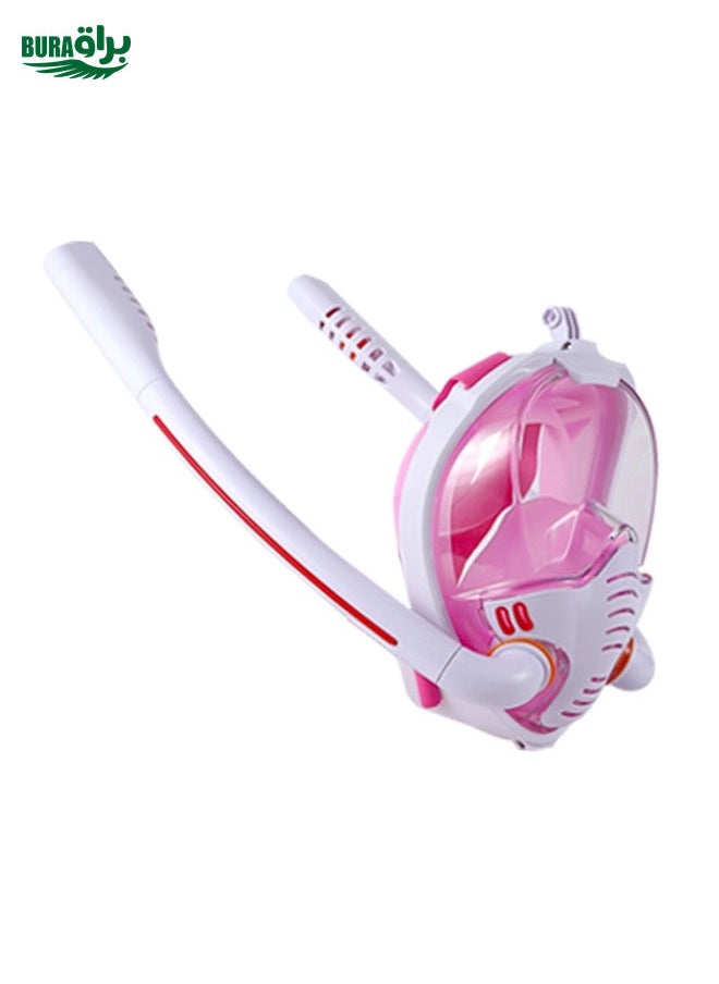 BURAQ - Snorkeling Mask Double Tube Silicone Full Dry Diving Mask Adult Swimming Mask Diving Goggles, Size: S/M(White/Pink) - Image 1