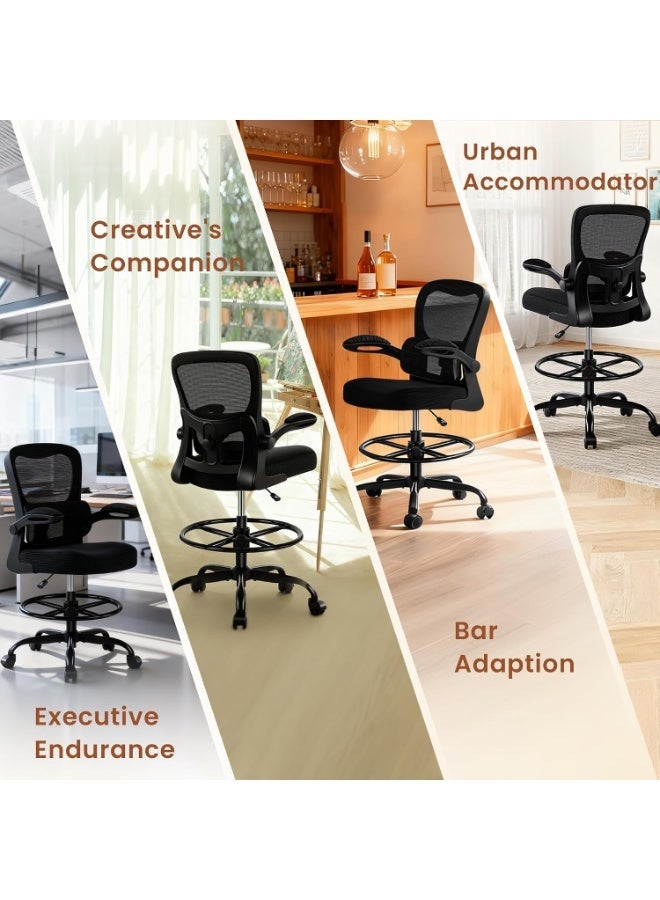 High-height drawing office chair, adjustable footrest ring, 2D lumbar support, foldable armrests, adjustable height, SGS-certified gas lift, 300 lb load capacity - Image 5