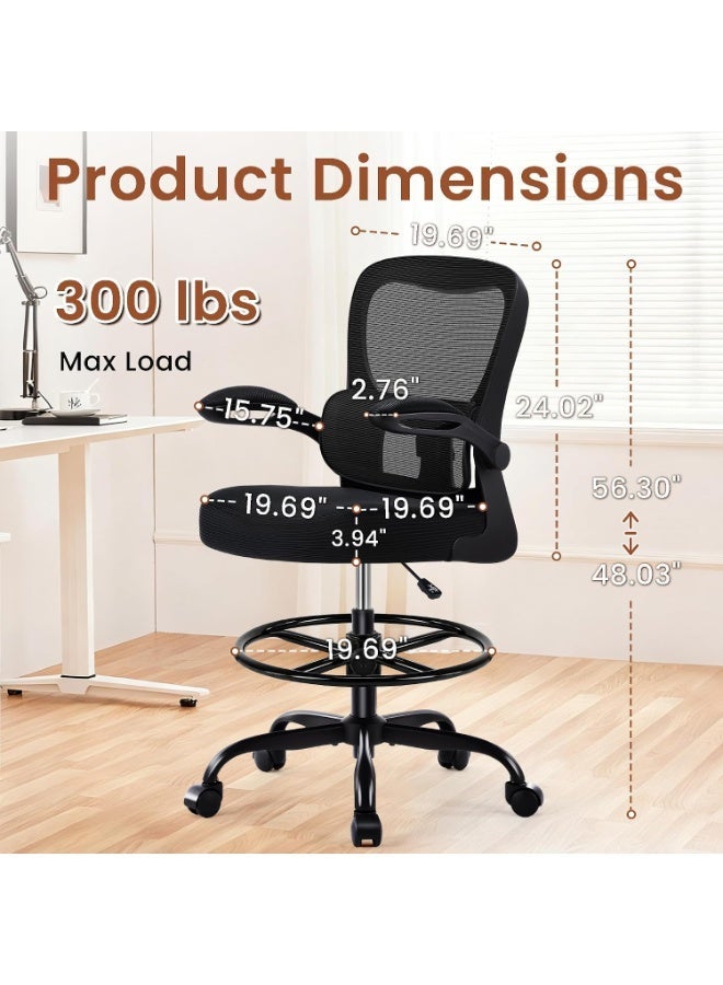 High-height drawing office chair, adjustable footrest ring, 2D lumbar support, foldable armrests, adjustable height, SGS-certified gas lift, 300 lb load capacity - Image 2