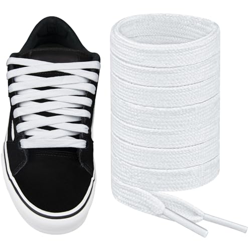 Endoto Flat Shoe Laces for Vans Knu Skool 10MM Replacement Shoelaces Strings for ShoesColorWhiteSize54Inch - Image 1