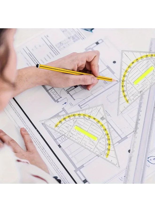 4pcs ABS Plastic Multifunctional Triangular Ruler Set With Protractor Student Drawing Scale - Image 4