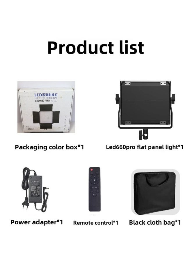 Generic - Flat Panel Lamp Series Photography LED Four-leaf Square Lamp Flat Fill Light Live Photo Soft Light-Light Source Color: Led660pro Flat Panel Light*1 (single Lamp Contains Power Adapter*1 + Remote Control*1 + Black Cloth Bag*1) - Image 1