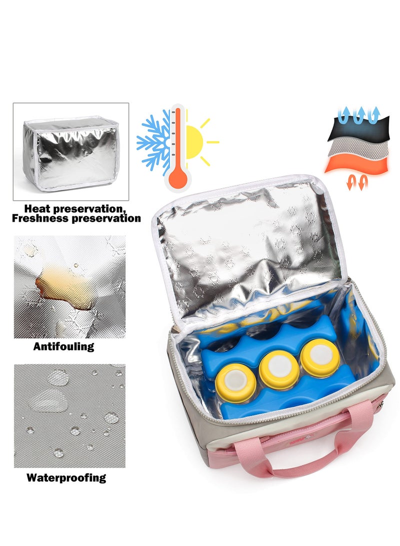 SYOSI Insulated Lunch Bag, Reusable Lunch Container, Soft Cooler Cooling Tote Bag, Durable, Water-Resistant Fabric with Zippered Pocketfor Kids Adult Travel Picnic Office (Pink) - Image 3