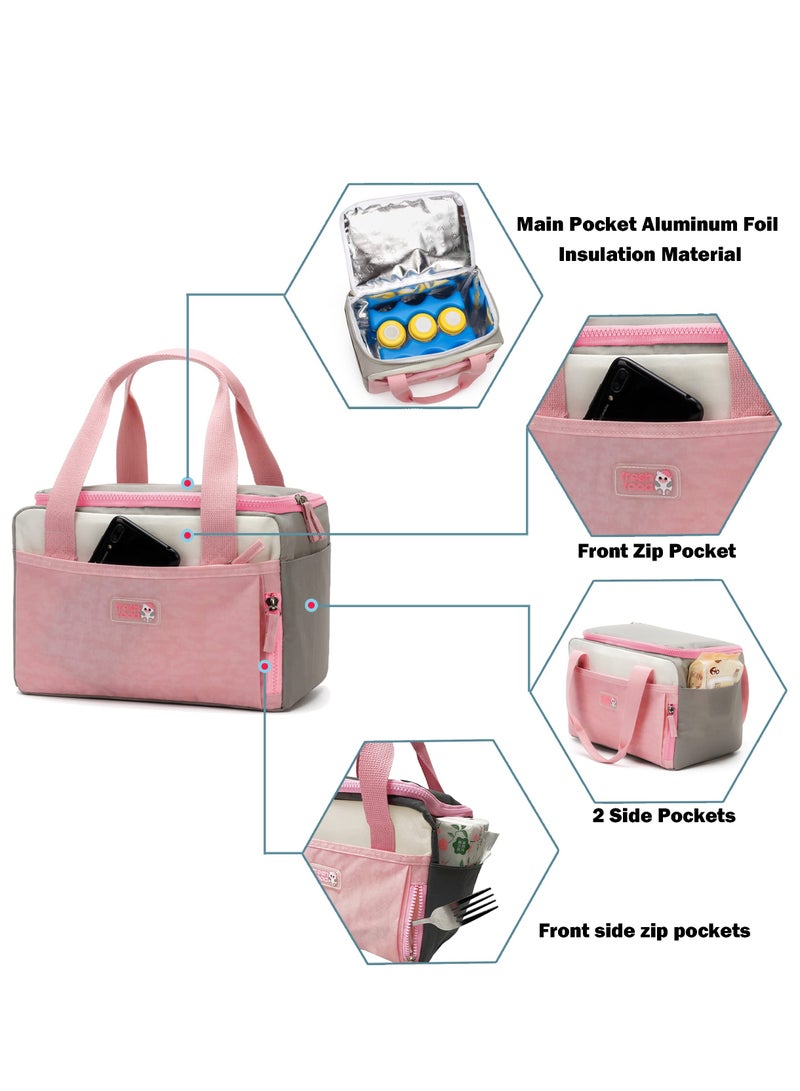 SYOSI Insulated Lunch Bag, Reusable Lunch Container, Soft Cooler Cooling Tote Bag, Durable, Water-Resistant Fabric with Zippered Pocketfor Kids Adult Travel Picnic Office (Pink) - Image 4