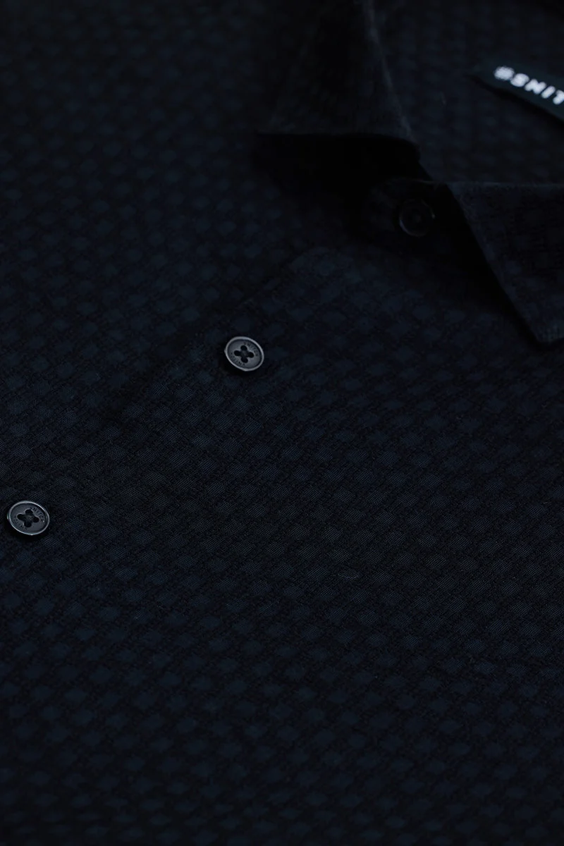SNITCH Black Textured Long Sleeve Slim Fit Shirt
