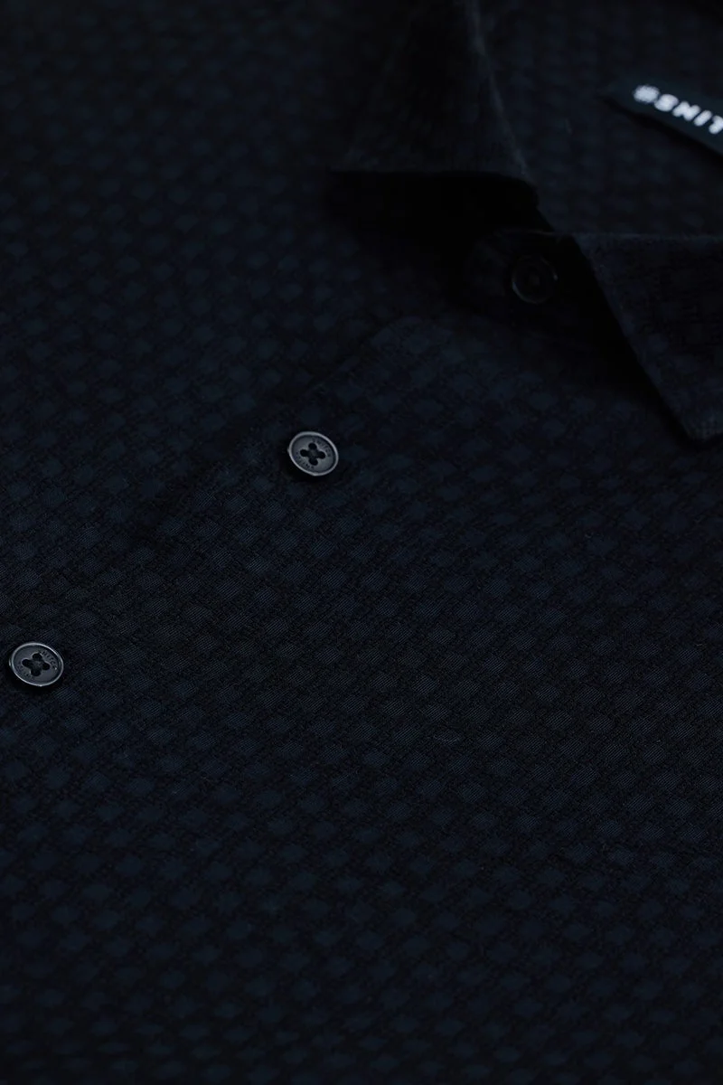 SNITCH Black Textured Long Sleeve Slim Fit Shirt
