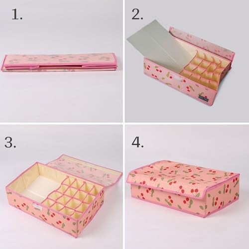 Yellow Weaves Undergarments Organizer/Foldable Storage Box with Lid for Drawers, Color - Pink Cherry Polyester,Clothing - Image 2