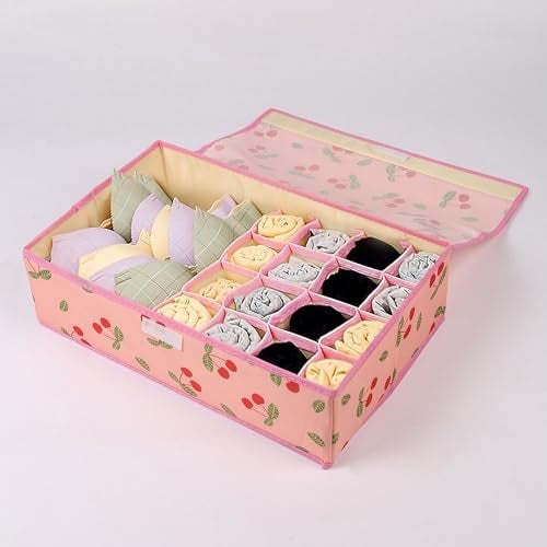 Yellow Weaves Undergarments Organizer/Foldable Storage Box with Lid for Drawers, Color - Pink Cherry Polyester,Clothing - Image 1