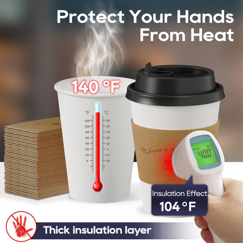 LITOPAK 100 Pack 12 oz Coffee Cups with Lids  To Go Coffee Cups with Lids and Kraft Sleeves  White Coffee Cup for Hot Drinks - Image 4