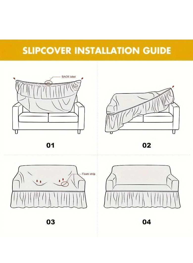 Arabest 4-Piece 7 Seater (3+2+1+1) leaf pattern sofa cover super elastic waterproof and wrinkle resistant full wrap Couch Slipcover with skirt exquisite and delicate non-slip flexible jacquard Sofa Slipcover dark gray 90-230CM - Image 3