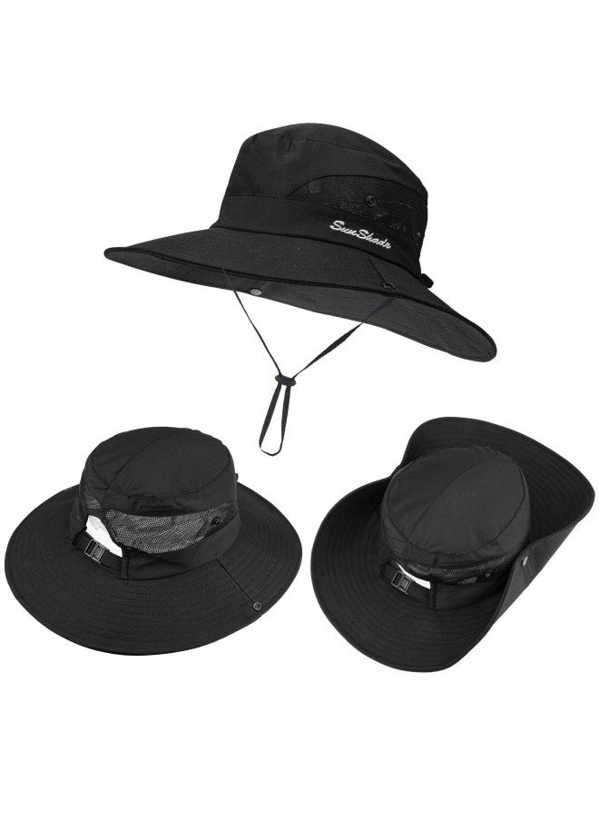 NIBEMINENT Women's Outdoor UV-Protection-Foldable Sun-Hats Mesh Wide-Brim Beach Fishing Hat with Ponytail-Hole  - Image 3