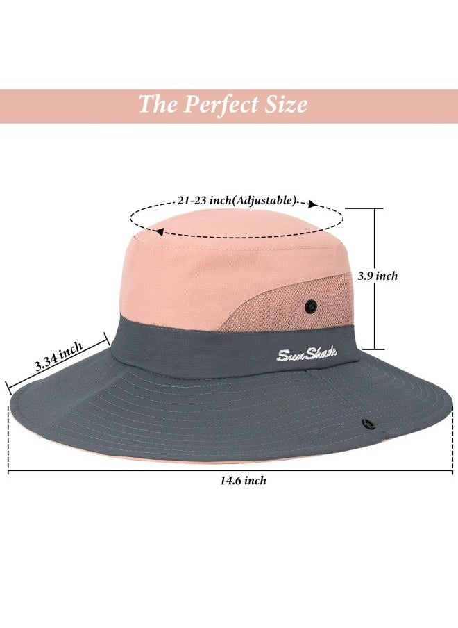 NIBEMINENT Women's Outdoor UV-Protection-Foldable Sun-Hats Mesh Wide-Brim Beach Fishing Hat with Ponytail-Hole  - Image 5