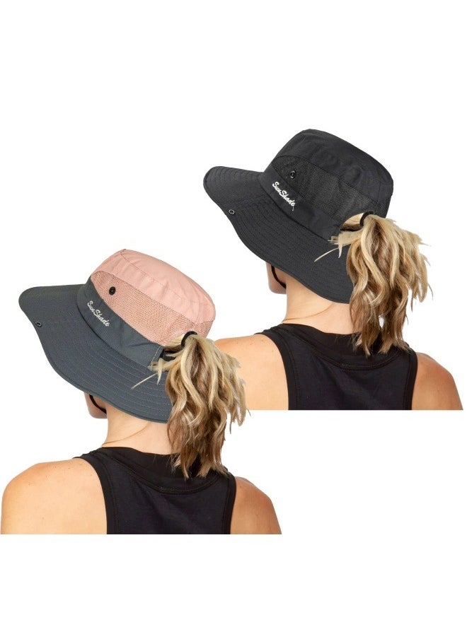 NIBEMINENT Women's Outdoor UV-Protection-Foldable Sun-Hats Mesh Wide-Brim Beach Fishing Hat with Ponytail-Hole  - Image 1