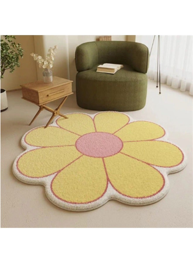 Round faux cashmere carpet, sunflower, suitable for living room, bedroom and study room