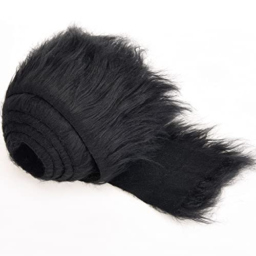 FOLGOS Shaggy Plush Faux Fur Fabric Precut Strips Fluffy Fuzzy Craft Furr for Gnomes Beard Hair Cosplay Costume Dwarf Decoration (Black, 2x60 inch) - Image 1
