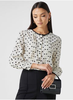 Polka Print Button Top