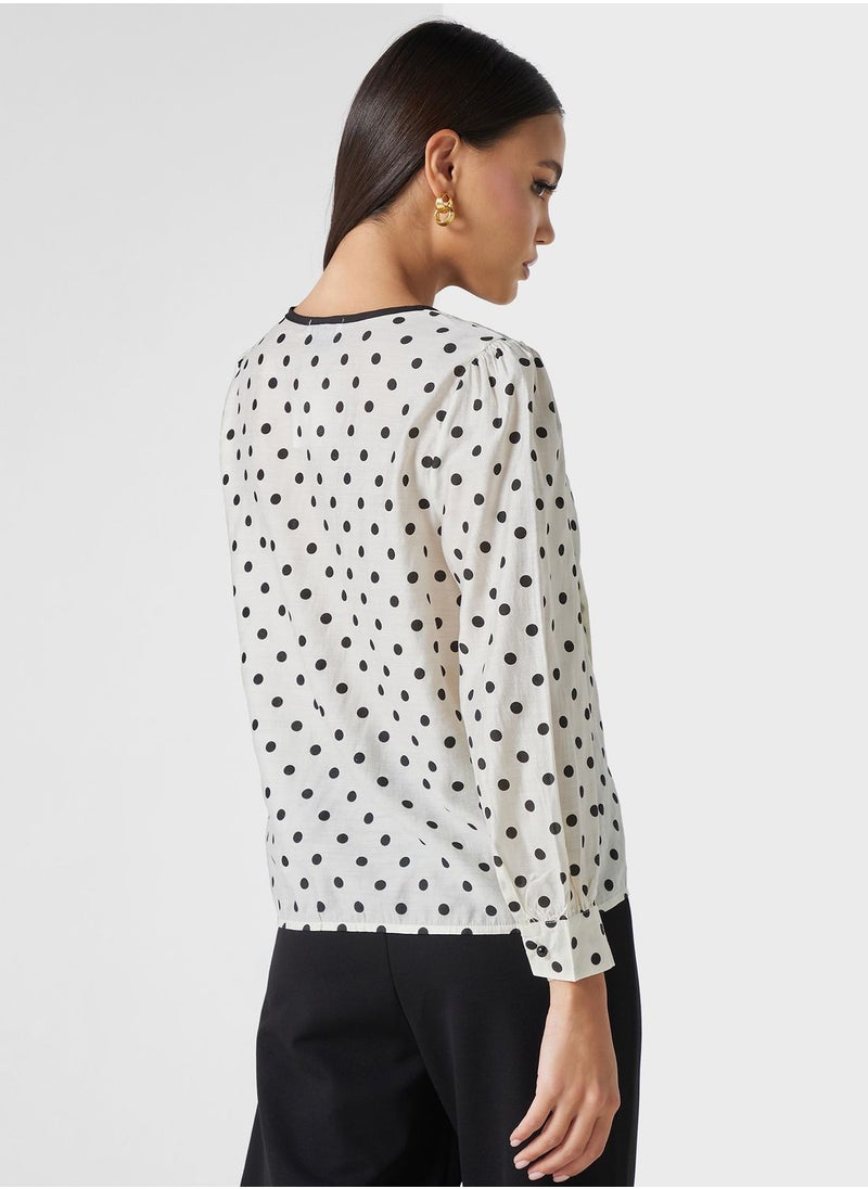 ELLA - Polka Print Button Top - Image 1
