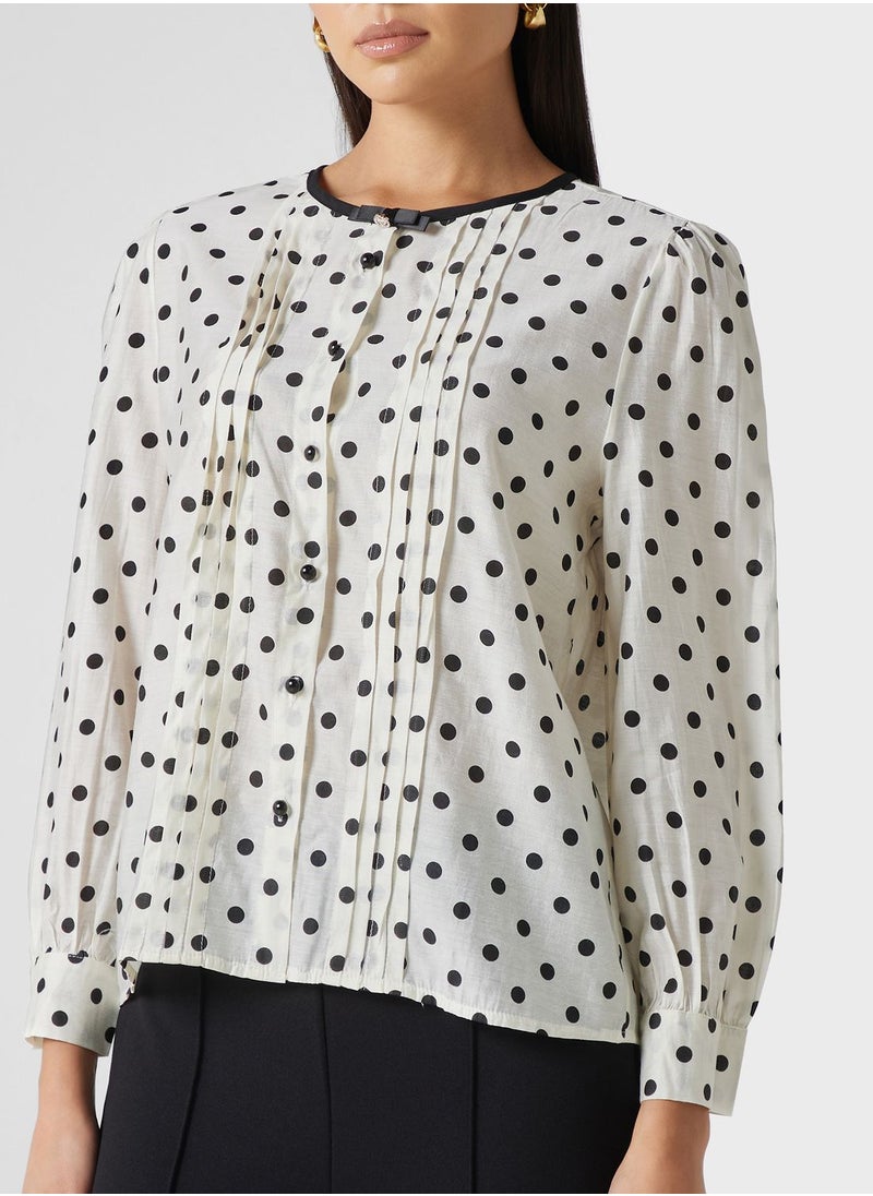 ELLA - Polka Print Button Top - Image 1