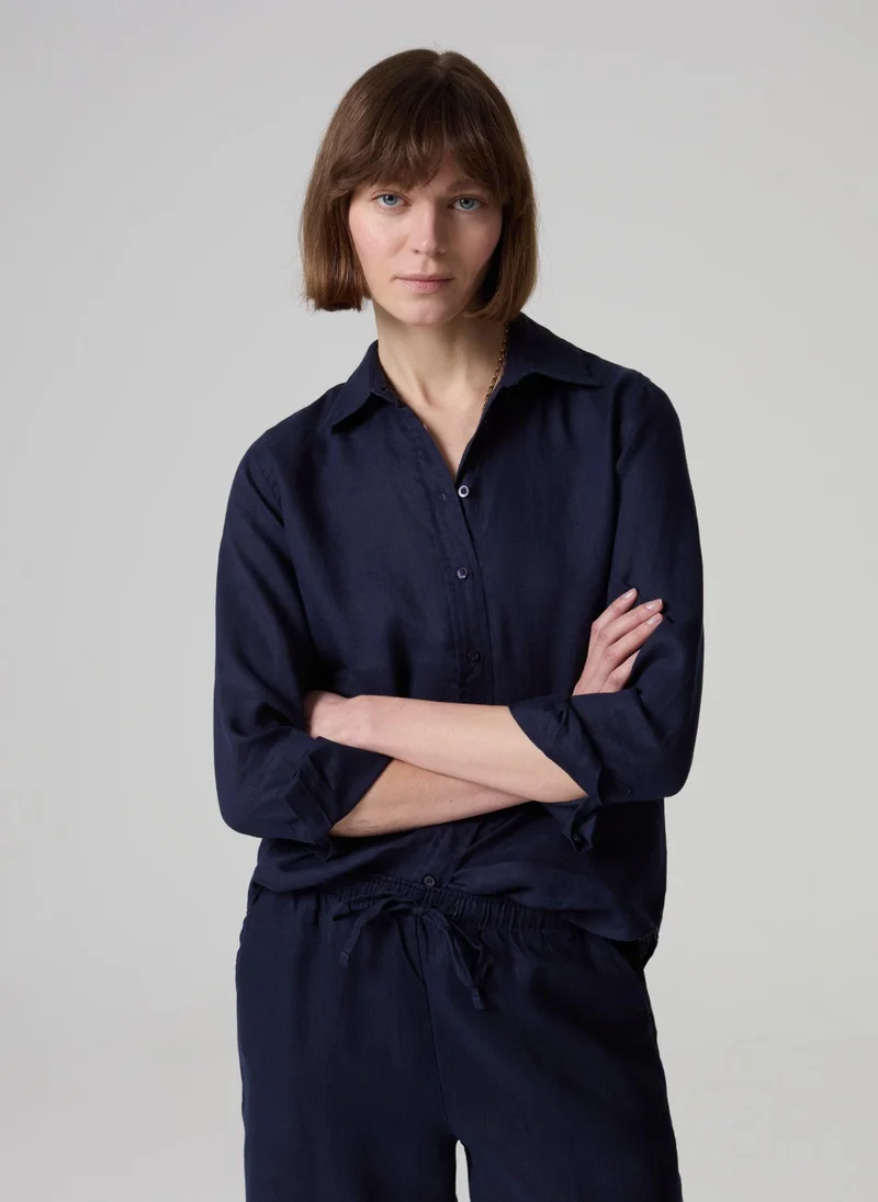 Ovs Ovs Linen Blouse Navy Blue