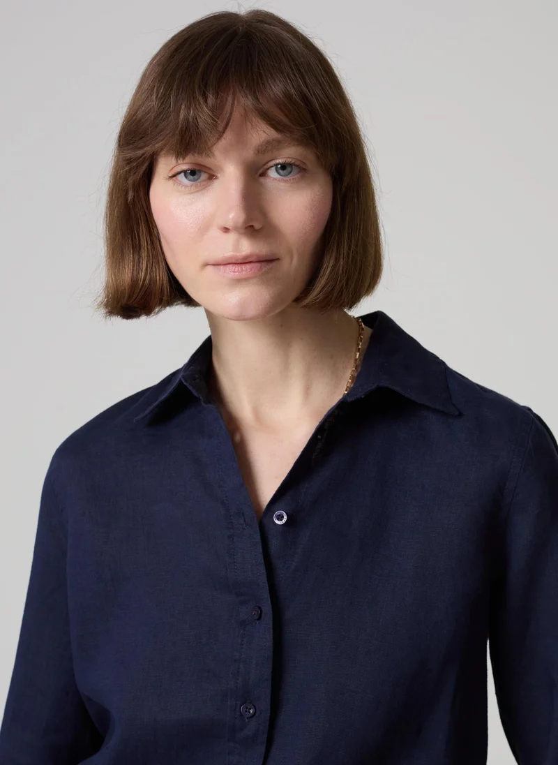 Ovs Ovs Linen Blouse Navy Blue
