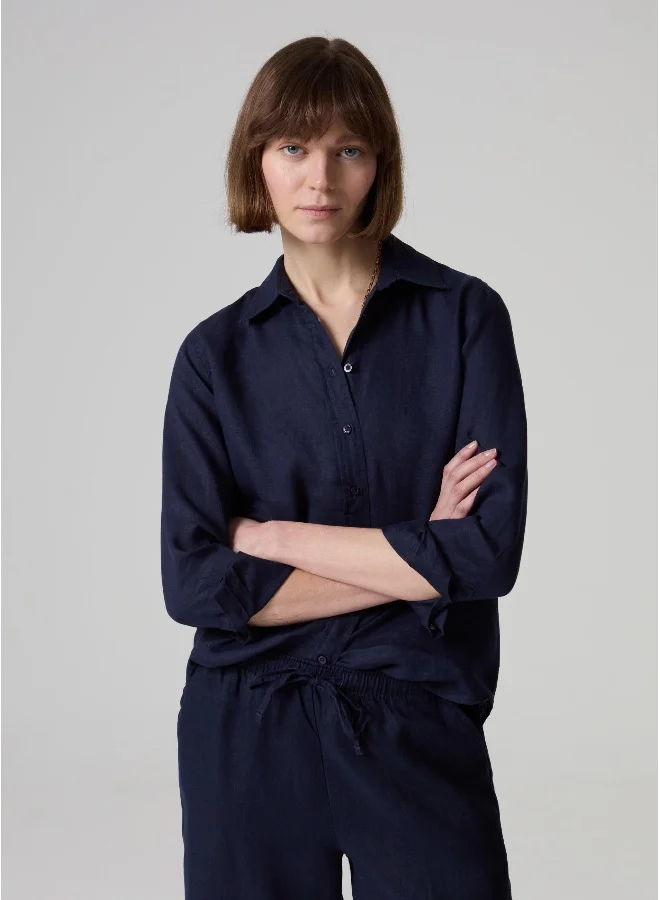Ovs Ovs Linen Blouse Navy Blue