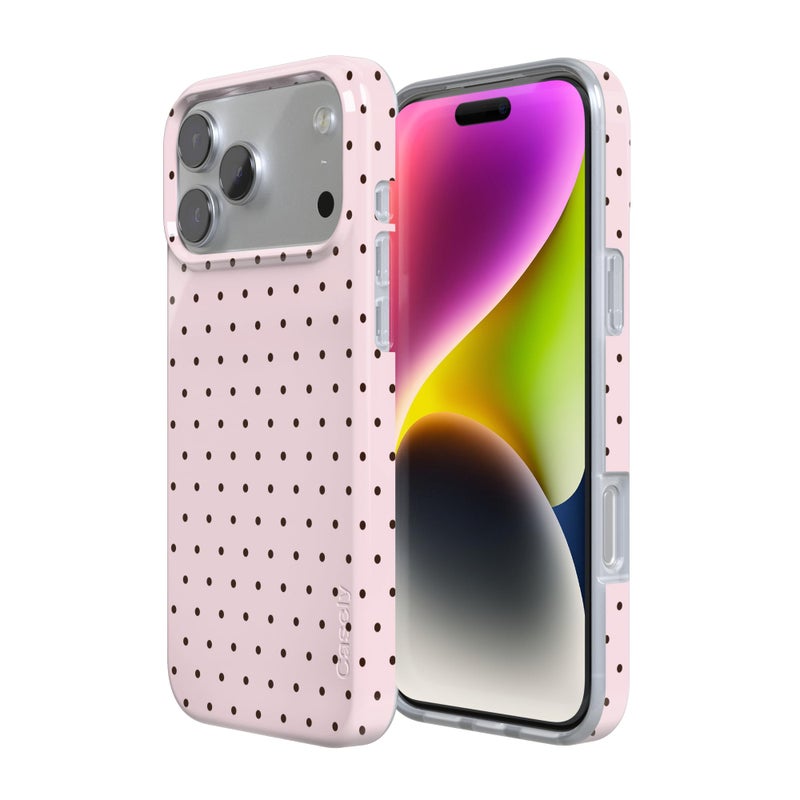 Casely iPhone 17 Pro Case | On the Dot | Pink & Brown Polka Dot | Compatible with MagSafe | Classic Ultra Slim Design - Image 2