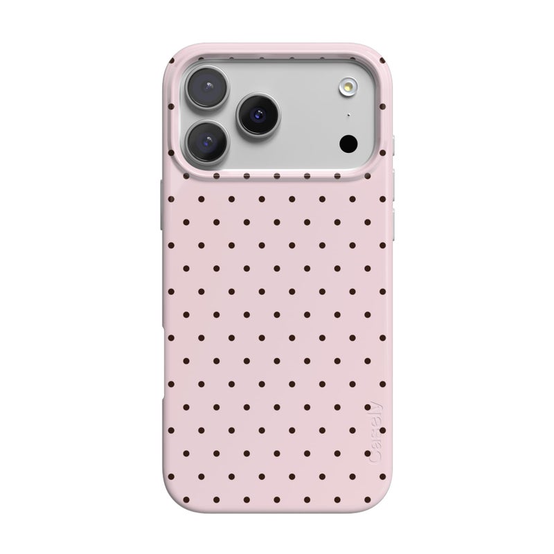 Casely iPhone 17 Pro Case | On the Dot | Pink & Brown Polka Dot | Compatible with MagSafe | Classic Ultra Slim Design - Image 1