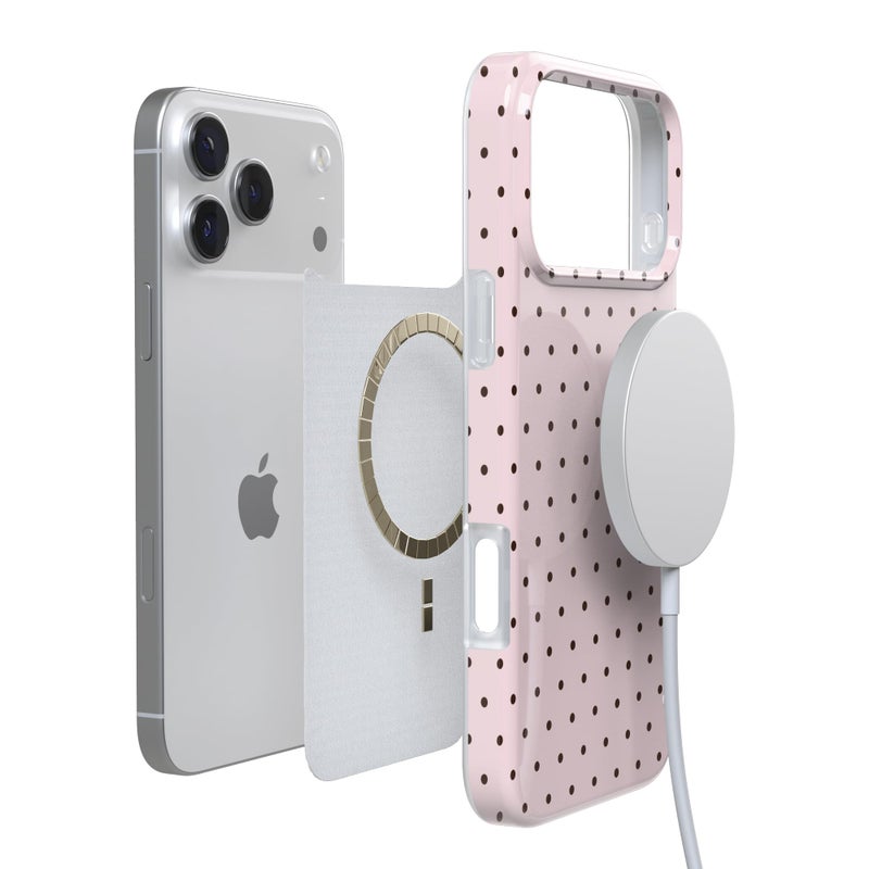 Casely iPhone 17 Pro Case | On the Dot | Pink & Brown Polka Dot | Compatible with MagSafe | Classic Ultra Slim Design - Image 4