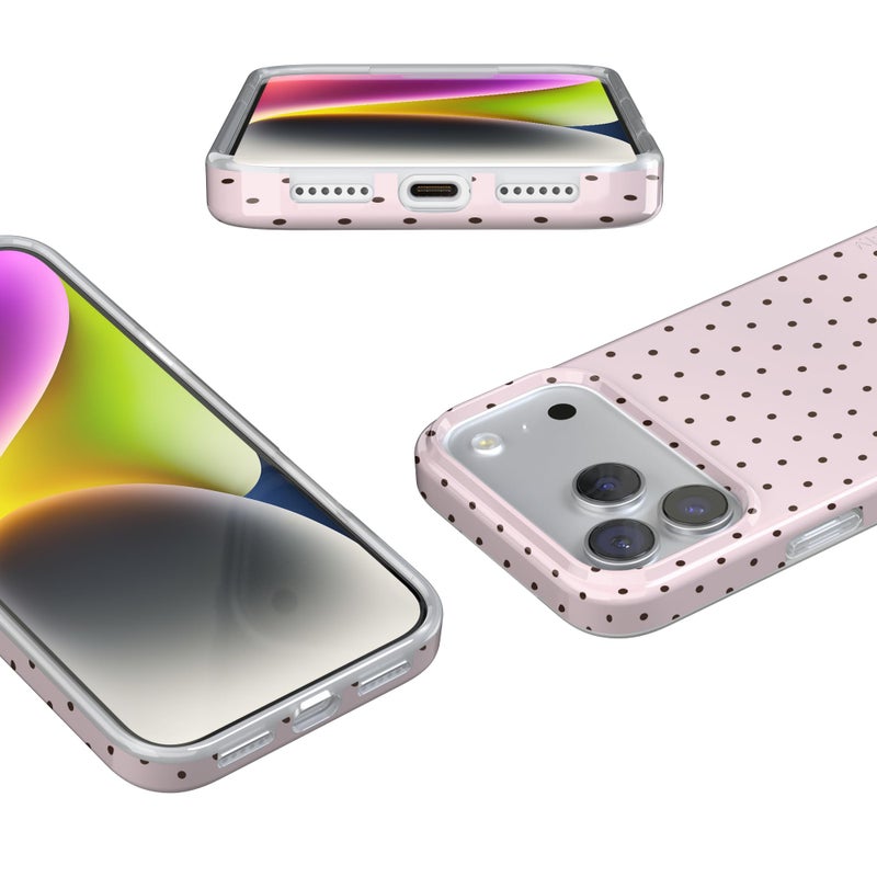 Casely iPhone 17 Pro Case | On the Dot | Pink & Brown Polka Dot | Compatible with MagSafe | Classic Ultra Slim Design - Image 3