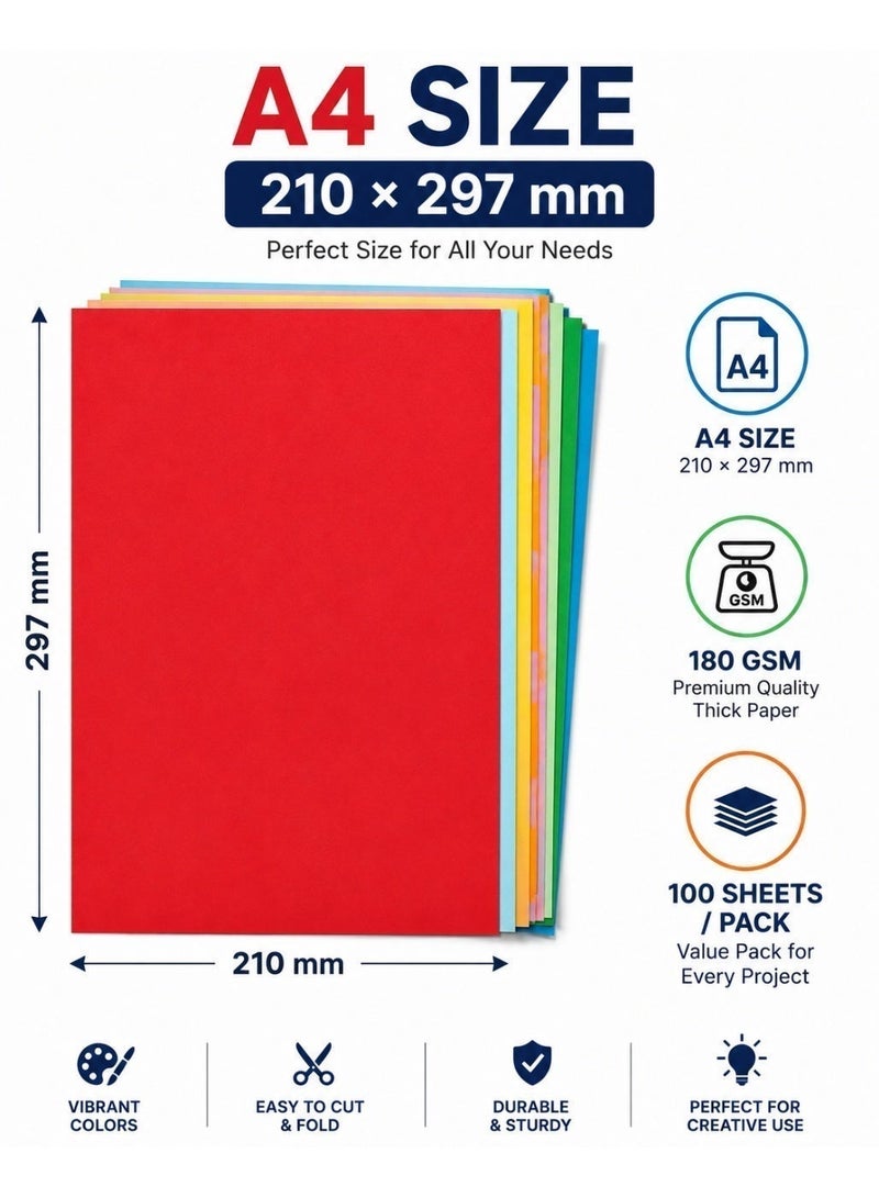 Lukadah A4 Colored Cardstock Paper, 100 Sheets Multi Color Craft Paper, 180 GSM Assorted Color Paper for Arts & Crafts, School Projects, Scrapbooking, DIY, Office & Greeting Cards - Image 4