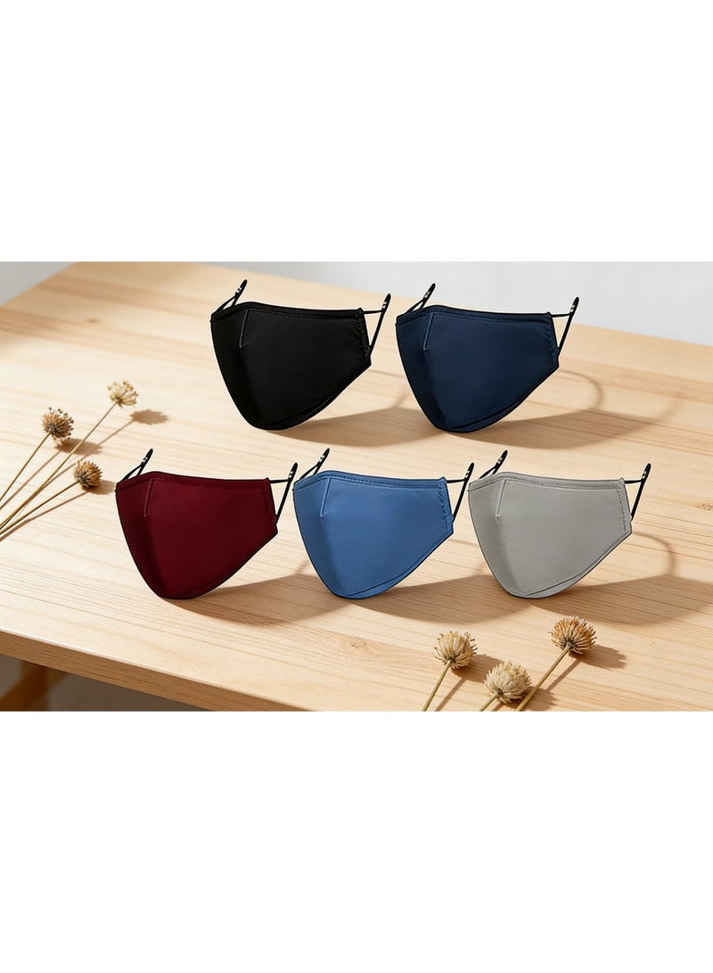 Washable & Reusable Pure Cotton Face Mask – 4-Layer Adjustable Ear Loops, Insertable Filter, Unisex, 5-Pack for Daily Sun Protection & Outdoor Use - Image 1