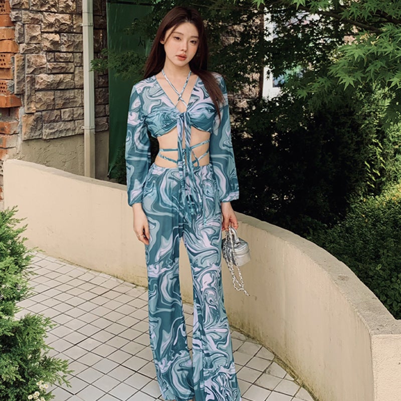 New Japanese And Korean Style Instagram Style Bikini Four-Piece Set Fashion Spotted Strap Backless Small Chest Gathering Swimsuit Bikini - Image 1
