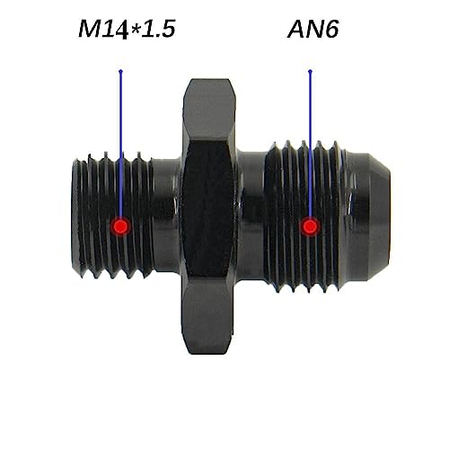 YSIL 6AN Male Flare to M14 x 15mm Male Metric Fuel Pipe Hose Fitting Adapter Aluminum Alloy Black Anodized Surface 2PCS - Image 3