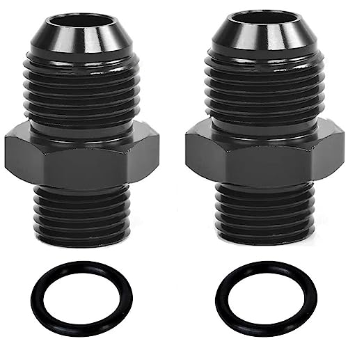 YSIL 6AN Male Flare to M14 x 15mm Male Metric Fuel Pipe Hose Fitting Adapter Aluminum Alloy Black Anodized Surface 2PCS - Image 1